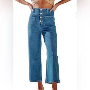 High-Waisted Wide Leg Button-Up Jeans, Blue, Size 4, EUC